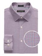 Banana Republic Mens Grant Slim-fit Non-iron Tattersall Grid Dress Shirt Holly Berry Red Size M