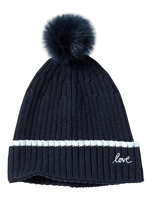 Banana Republic Womens Embroidered Love Pom-pom Beanie Navy Blue & Island Shores Size One Size