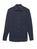 Banana Republic Mens Grant Slim-fit Performance Knit Textured Shirt Navy Size L