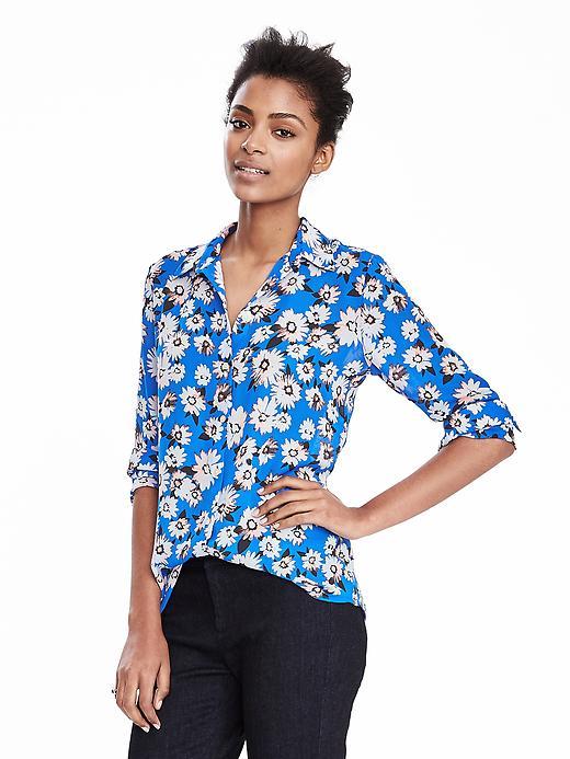 Banana Republic Womens Dillon Fit Floral Shirt Size L - Blue Voyage
