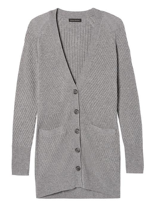 Banana Republic Womens Fine Italian Superloft Chevron Stitch Boyfriend Cardigan - Heather Gray