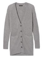 Banana Republic Womens Fine Italian Superloft Chevron Stitch Boyfriend Cardigan - Heather Gray