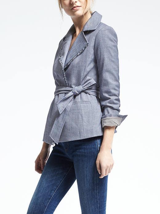 Banana Republic Womens Chambray Belted Wrap Jacket - Navy