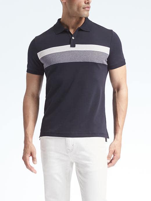 Banana Republic Mens Slim Luxury Touch Chest Stripe Polo - Navy