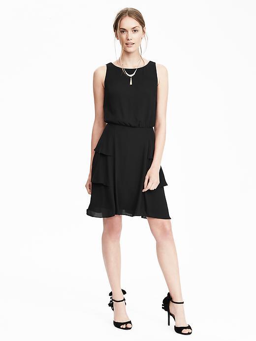 Banana Republic Womens Tiered Ruffle Skirt Dress Size 0 Petite - Black