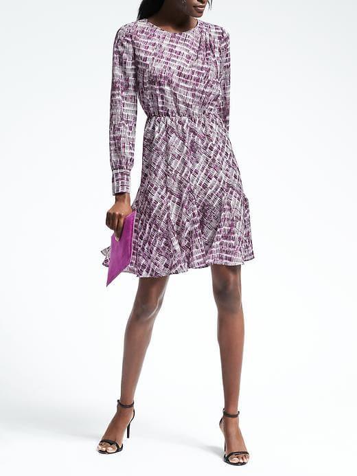 Banana Republic Womens Print Asymmetrical Pleat Dress - Snow Day