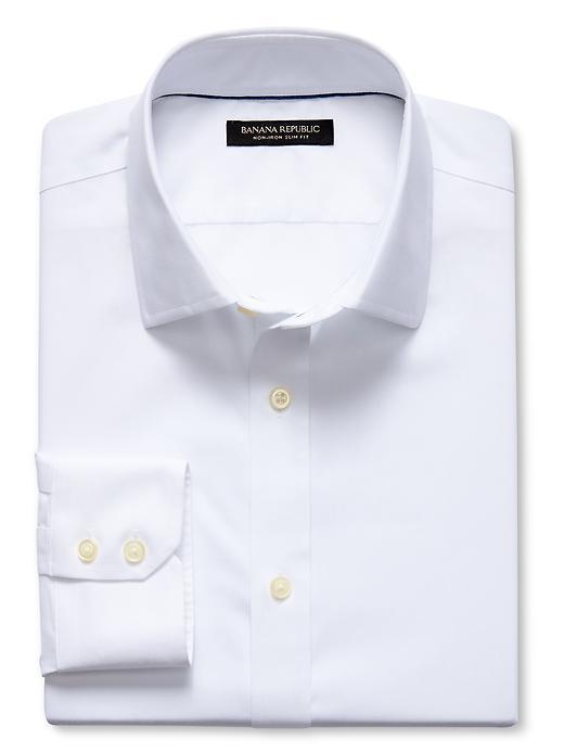 Banana Republic Slim Fit Non Iron Colorblock Shirt Size L - White/blue
