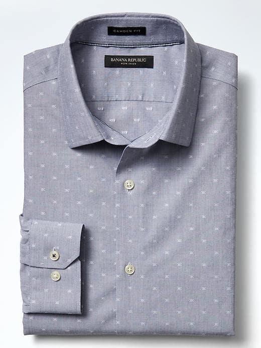 Banana Republic Mens Camden Fit Non Iron Dobby Micro Print Shirt - Comet Blue