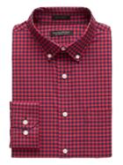 Banana Republic Mens New Slim-fit Tech-stretch Gingham Print Shirt Holly Berry Red Size S