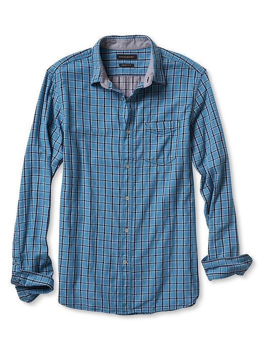 Banana Republic Grant Fit Check Double Face Shirt Size L Tall - Blue Dusk