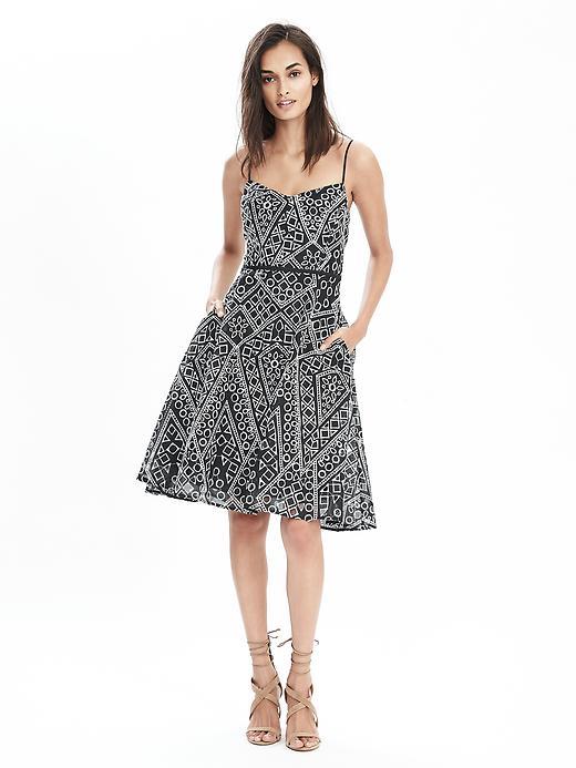 Banana Republic Womens Geo Lace Strappy Dress Size 0 Petite - Black And White