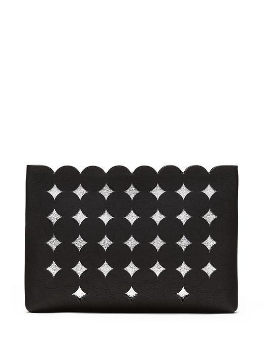 Banana Republic Womens Laser-cut Medium Zip Pouch Black With Silver Size One Size