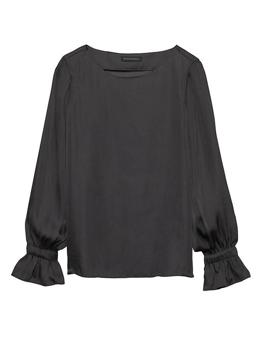 Banana Republic Womens Solid Poet-sleeve Top Midnight Hour Black Size M