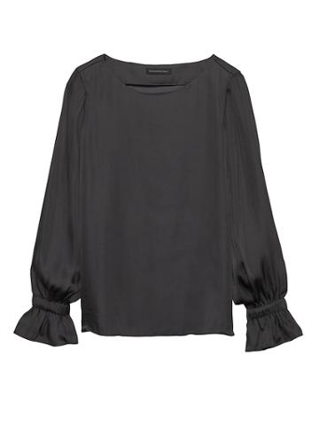 Banana Republic Womens Solid Poet-sleeve Top Midnight Hour Black Size M