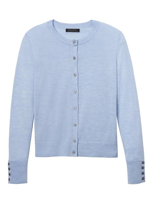 Banana Republic Womens Machine Washable Merino Button Cuff Cardigan - Heather Light Blue