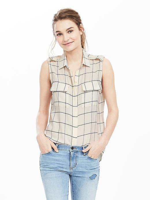 Banana Republic Womens Sleeveless Windowpane Shirt Size L - Cocoon
