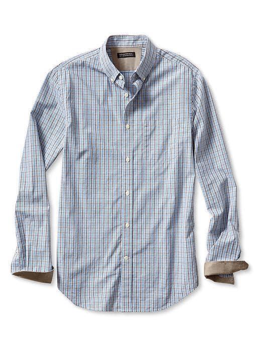 Banana Republic Mens Tailored Slim-fit Soft-wash Micro-gingham Shirt Black Coffee Size Xs