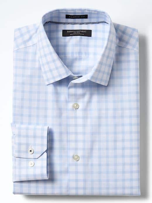 Banana Republic Mens Camden Fit Non Iron Stretch Windowpane Shirt - Victorian Blue