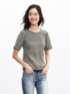 Banana Republic Womens Plaid Lace Trim Tweed Top Size L - Exploration Green