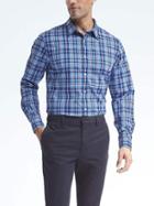 Banana Republic Mens Camden Fit Custom Wash Bold Plaid Shirt - Cascade Blue