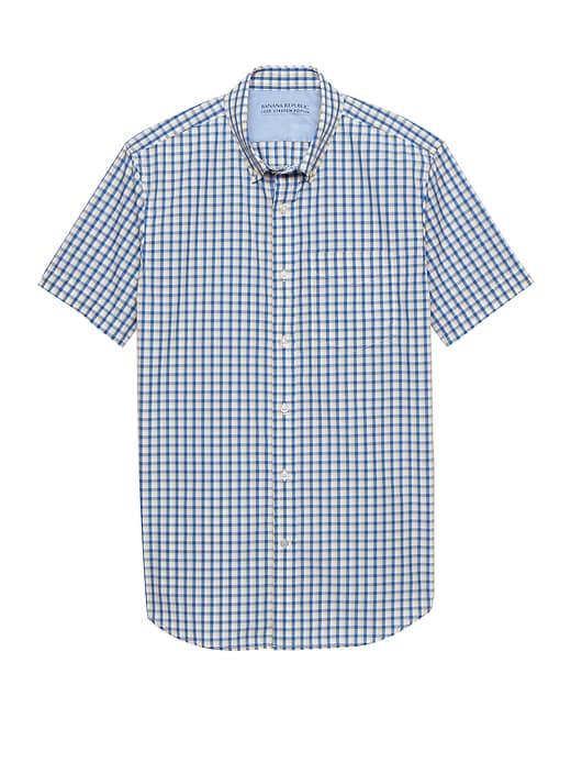 Banana Republic Mens Grant Slim-fit Luxe Poplin Plaid Shirt Yellow Size Xxl
