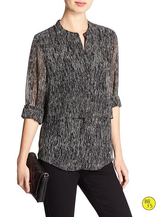 Banana Republic Womens Factory Double Layer Blouse Size Xs - Black Print