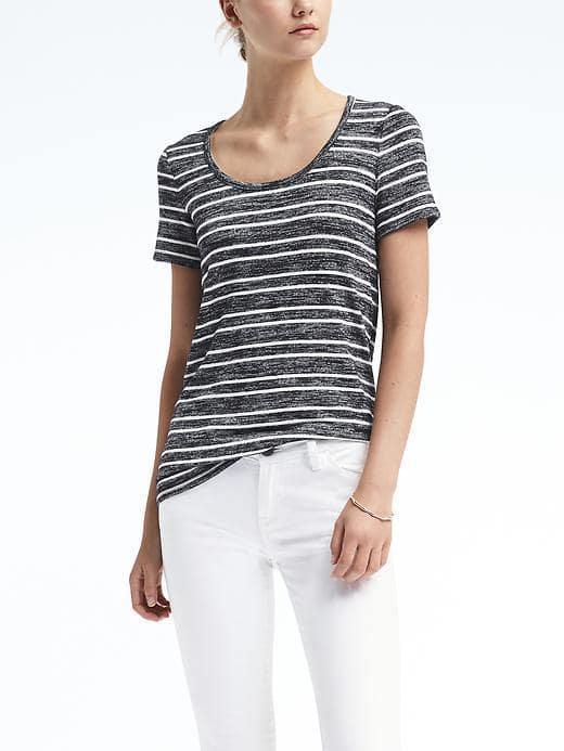 Banana Republic Womens Stripe Soft Jersey Scoop Tee - Blue Stripe