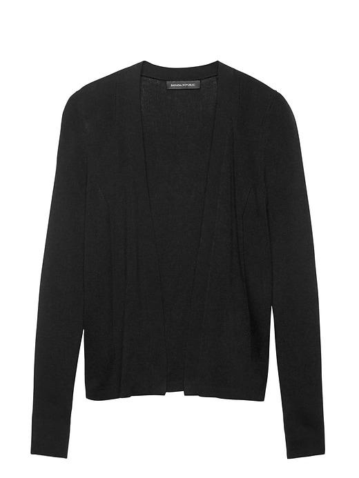 Banana Republic Womens Petite Silk Cotton Rib-knit Cropped Cardigan Black Size M