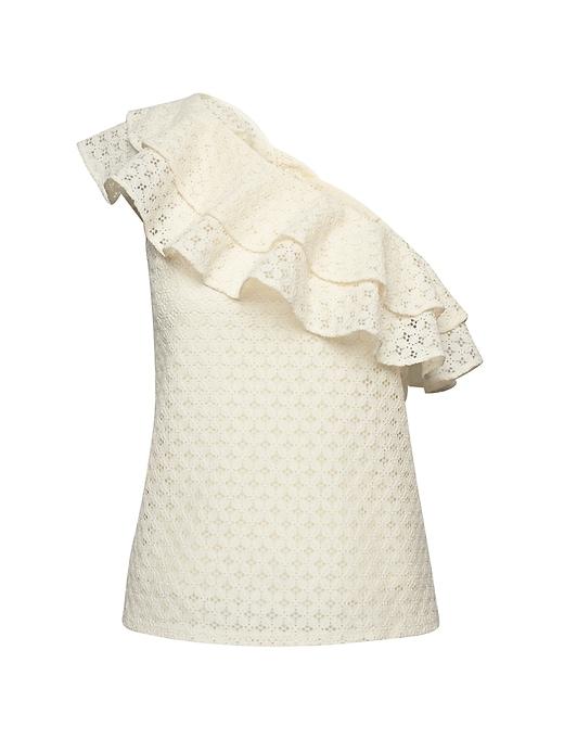 Banana Republic Womens One Shoulder Lace Flounce Top Ecru Size L