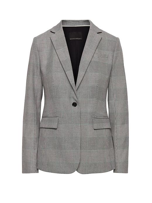 Banana Republic Womens Long And Lean-fit Machine-washable Blazer Gray & Charcoal Size 4