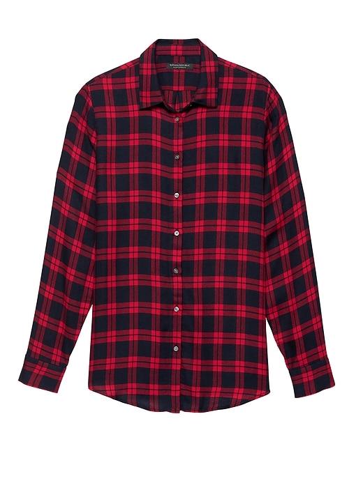 Banana Republic Womens Petite Dillon Classic-fit Plaid Flannel Shirt Ultra Red Size Xs