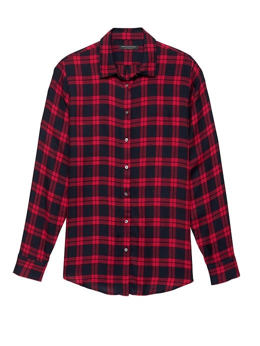 Banana Republic Womens Petite Dillon Classic-fit Plaid Flannel Shirt Ultra Red Size Xs