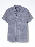 Banana Republic Mens Camden Fit Custom Wash Print Cotton Short Sleeve Shirt - Comet Blue