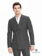 Banana Republic Mens Slim Monogram Charcoal Plaid Wool Double Breasted Suit Jacket Size 42 Regular - Charcoal