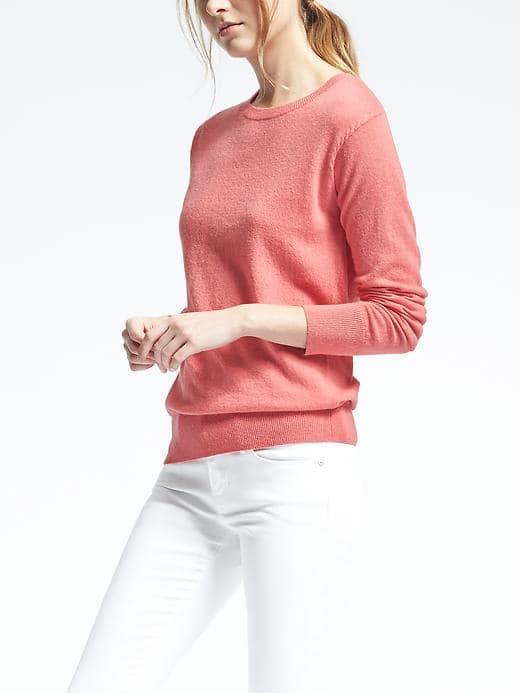 Banana Republic Womens Italian Cashmere Blend Rope Trim Pullover - Coral