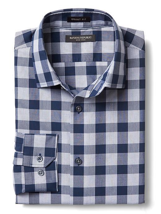 Banana Republic Mens Grant Fit Non Iron Bold Gingham Shirt - Navy Star