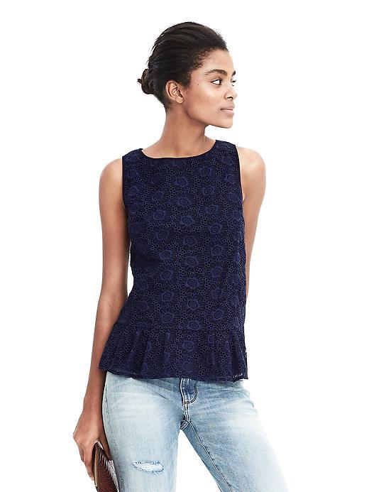 Banana Republic Womens Sleeveless Ruffle Hem Top - Navy