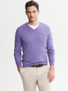 Banana Republic Mens Silk Cotton Cashmere V Neck Size L - Heather Purple