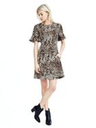 Banana Republic Womens Leopard Flutter Sleeve Dress - Brown/midnight