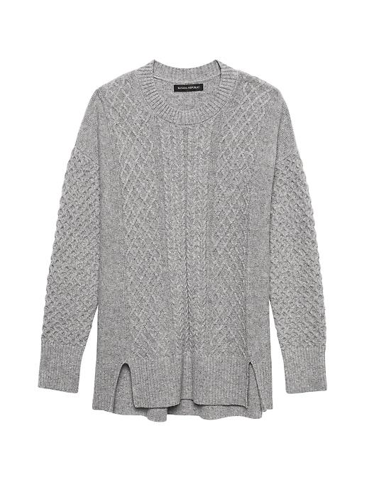 Banana Republic Womens Petite Wool-cotton Blend Mixed-stitch Sweater Tunic Heather Gray Size Xs