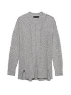 Banana Republic Womens Petite Wool-cotton Blend Mixed-stitch Sweater Tunic Heather Gray Size Xs