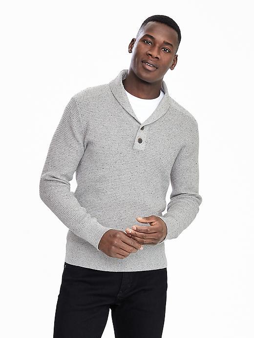 Banana Republic Mens Textured Shawl Collar Pullover Size L Tall - Gray