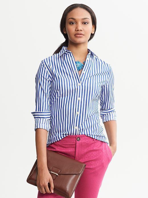 Banana Republic Fitted Non Iron Blue Striped Shirt - Tanzanite Gem