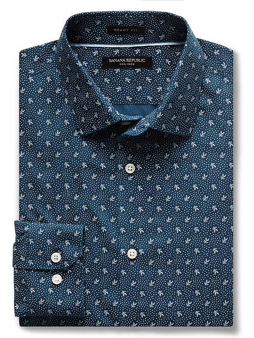 Banana Republic Mens Grant Fit Non Iron Shirt Size L Tall - Navy Star