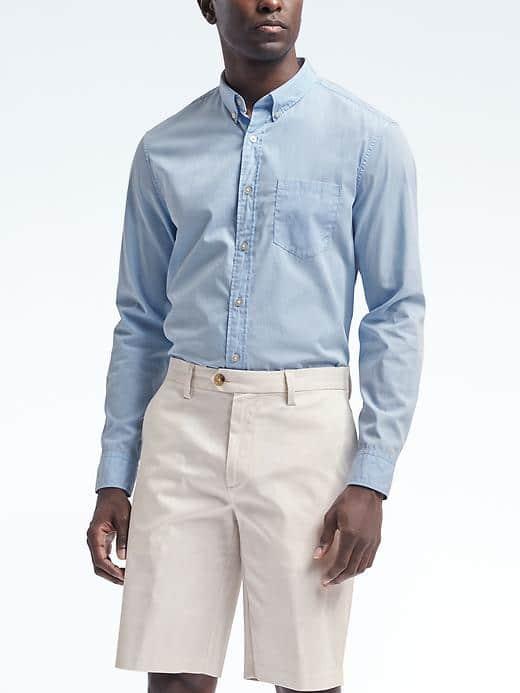 Banana Republic Mens Camden Fit Custom Wash Stripe Shirt - Blue Tropic