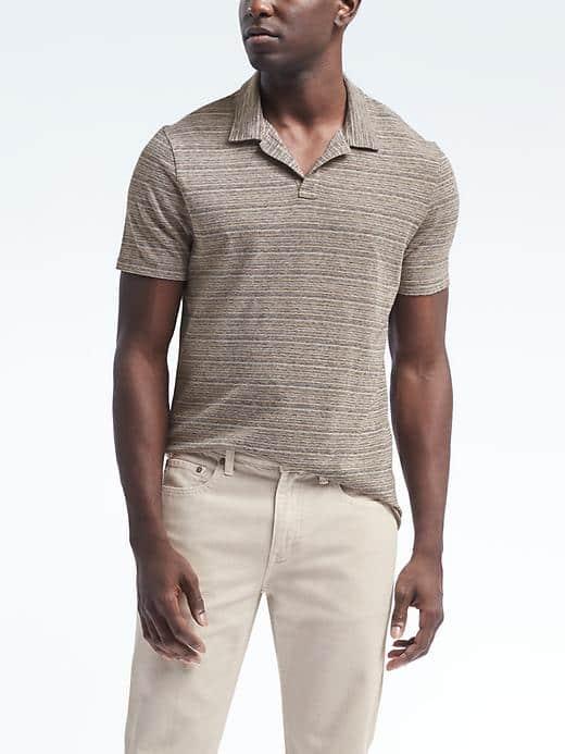 Banana Republic Mens Cotton Linen Pique Stripe Polo - Horse Hair