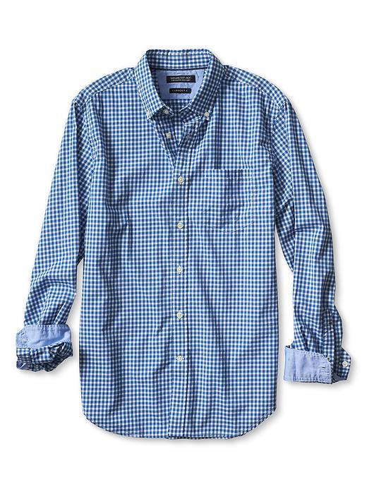 Banana Republic Mens Camden Fit Mini Gingham Custom 078 Wash Shirt Size L Tall - Blue Sky