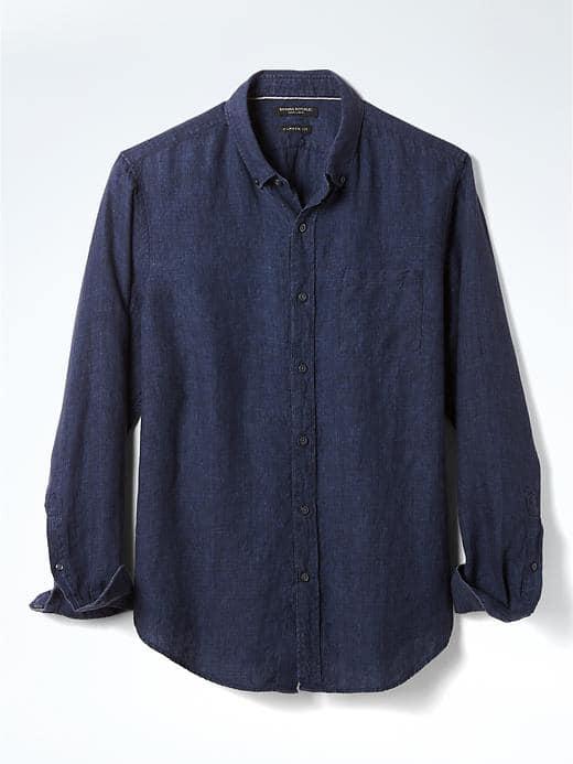 Banana Republic Mens Camden Fit Saturated Linen Shirt - Navy