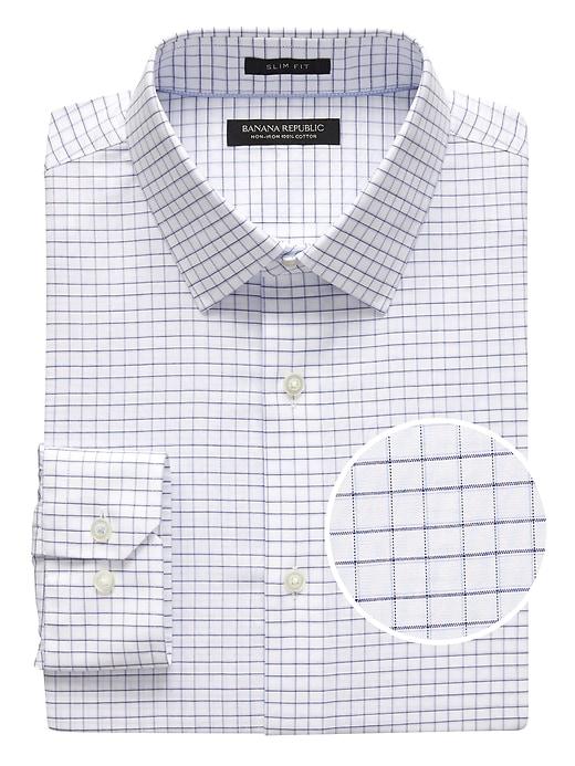 Banana Republic Mens Grant Slim-fit Non-iron Mini Grid Dress Shirt Marfa Blue Size Xxl
