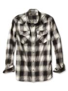 Banana Republic Mens Tailored Slim Fit Plaid Western Shirt Size L Tall - Fall Khaki